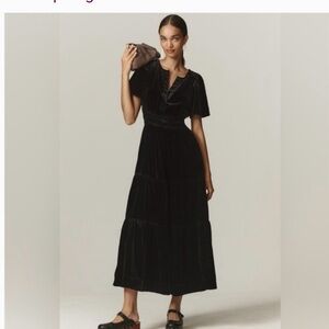 Anthropologie Black Somerset Velvet Maxi Dress